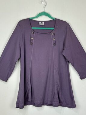Color Me Cotton Womens Purple Top L Boho Lagenlook Art to Wear